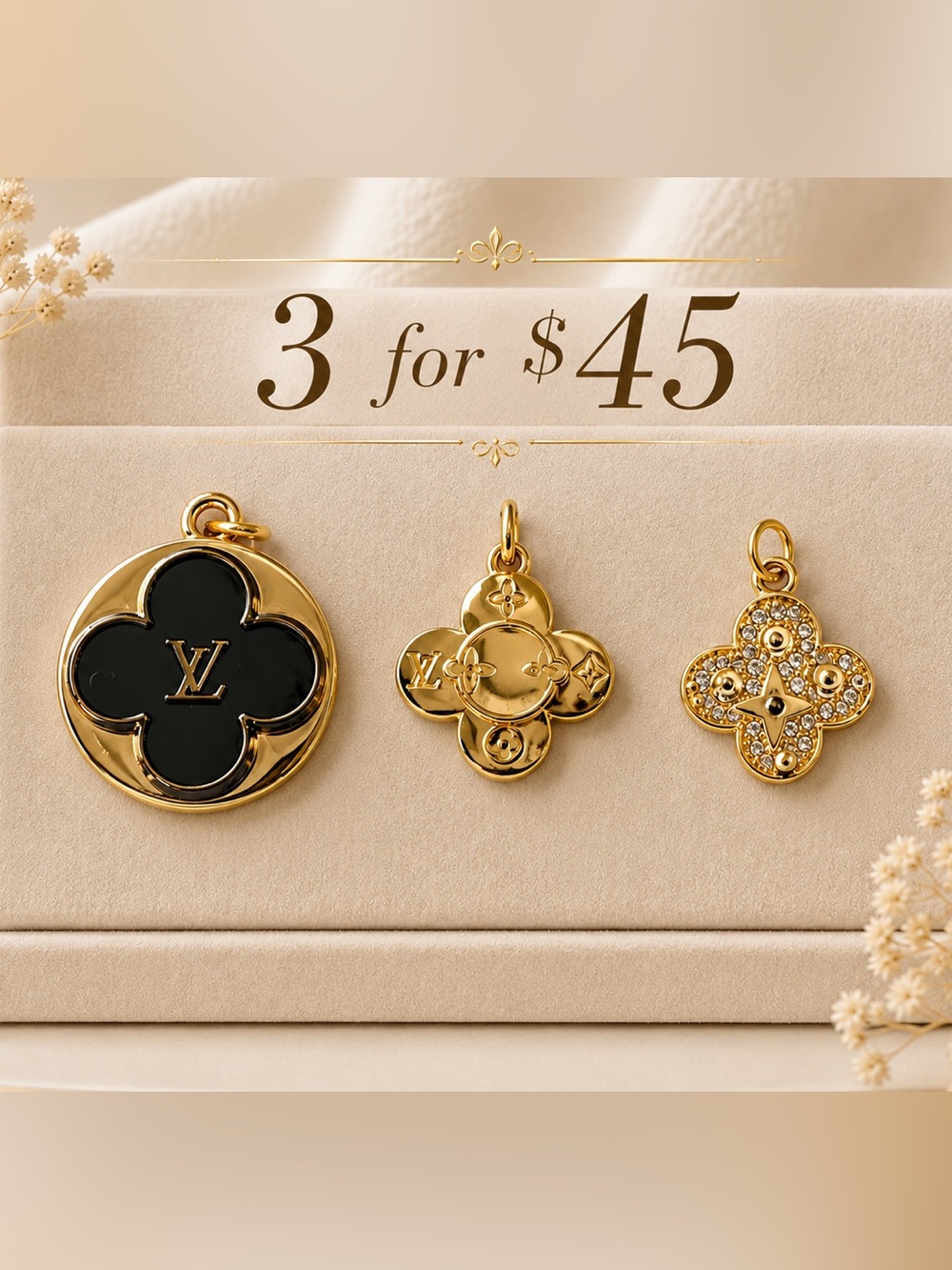 3 pieces Black & Gold Monogram Pendant Trio
